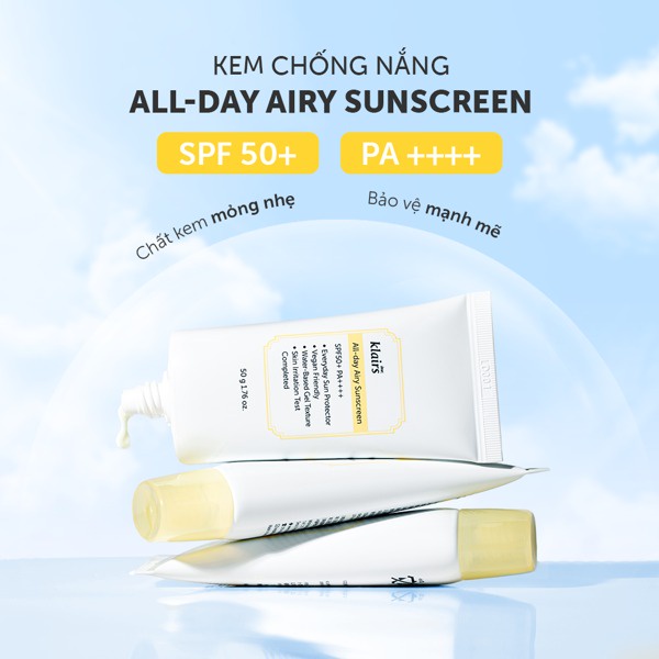 Kem chống nắng Dear,Klairs All-day Airy Sunscreen SPF50+ PA++++ 2g/50g