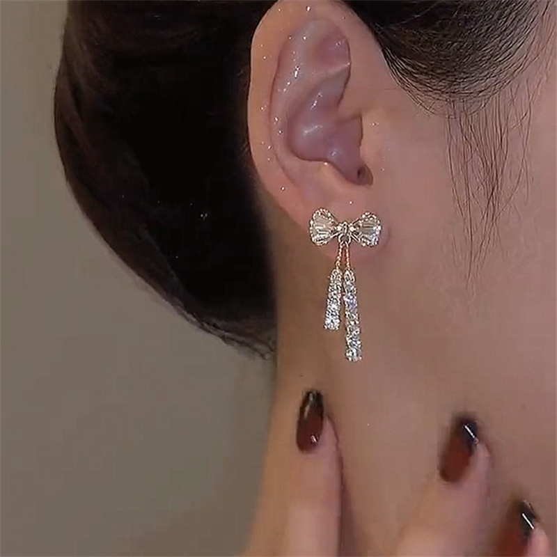 Bông Tai Mạ Bạc 925 Hình Nơ Đính Đá zircon Thời Trang