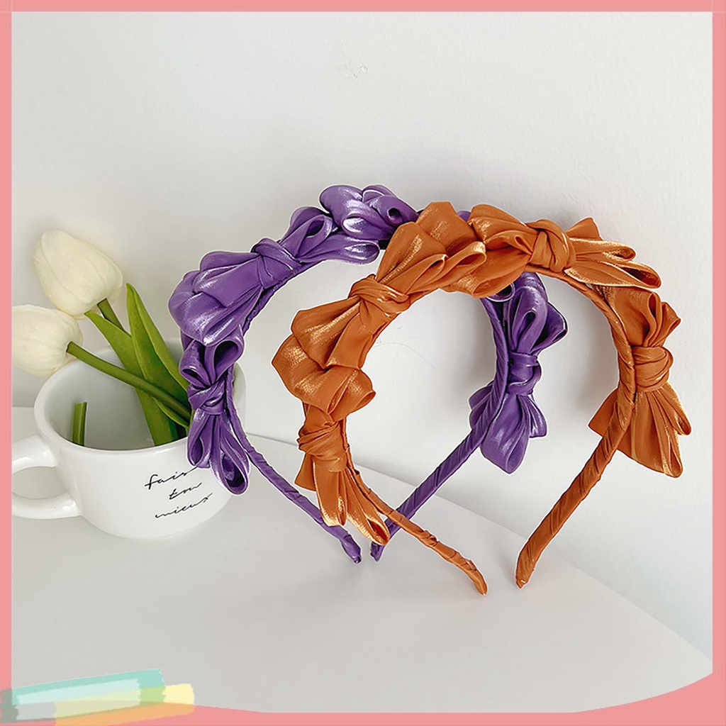 Băng Đô Cài Tóc Nữ Vải Mềm Màu Trơn Đính Nơ Xinh Xắn