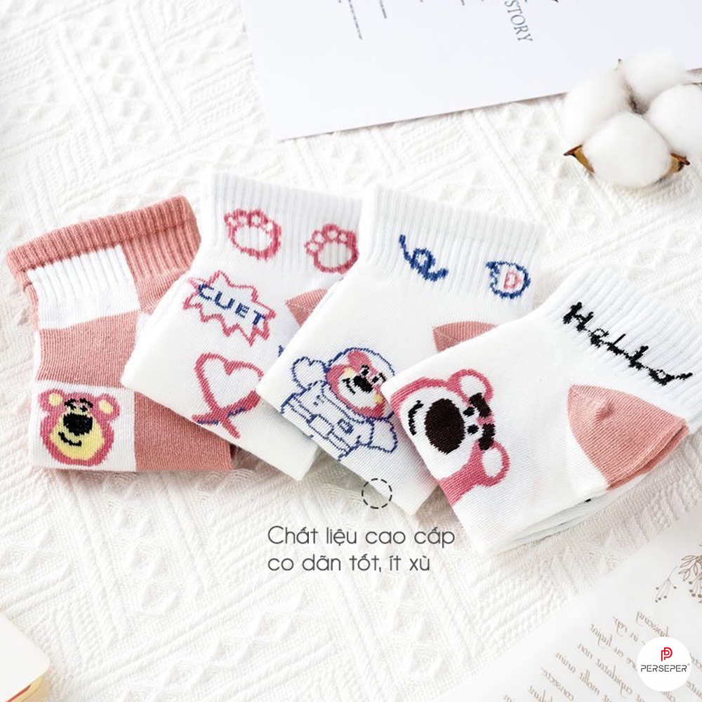 Tất vớ cổ ngắn chất liệu vải Hàn co giãn 4 chiều. sét 5 đôi vớ họa tiết xinh - Sope Shop