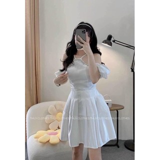 ĐẦM CỔ CHÉO VIỀN ĐÁ TAY BỒNG