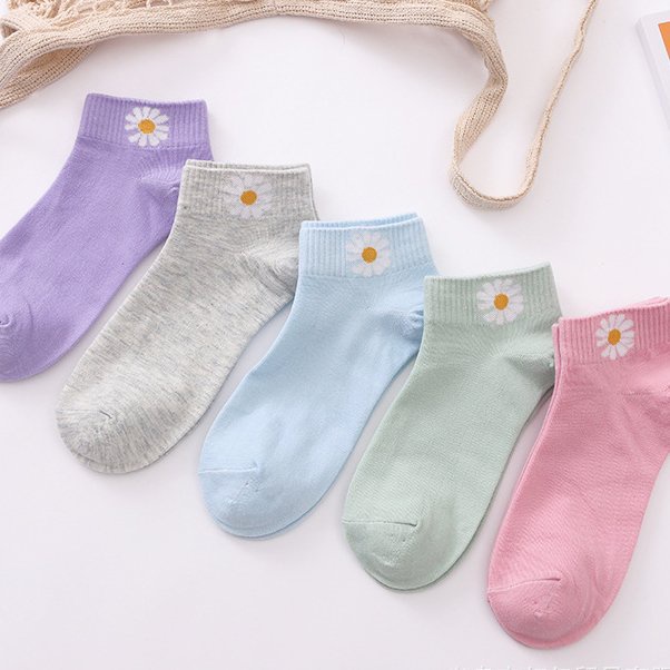 Tất nữ cố ngắn cotton hoa cúc phong cách hàn quốc, Vớ co dãn, thấm hút mồ hôi HLBOUTIQUE T5150