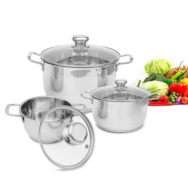 Bộ nồi Inox 3 đáy IKURA Dùng được cho bếp từ IKURA - Nắp kính - Tay cầm cách nhiệt (16-20-24)