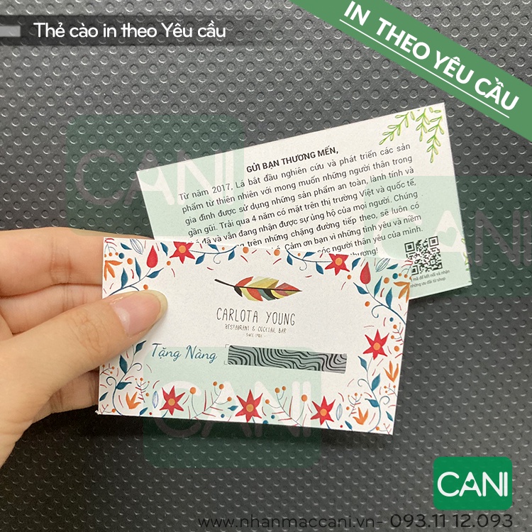 100 cái In Thẻ Cào theo yêu cầu - In card quà tặng khuyến mãi cào trúng thưởng CANI
