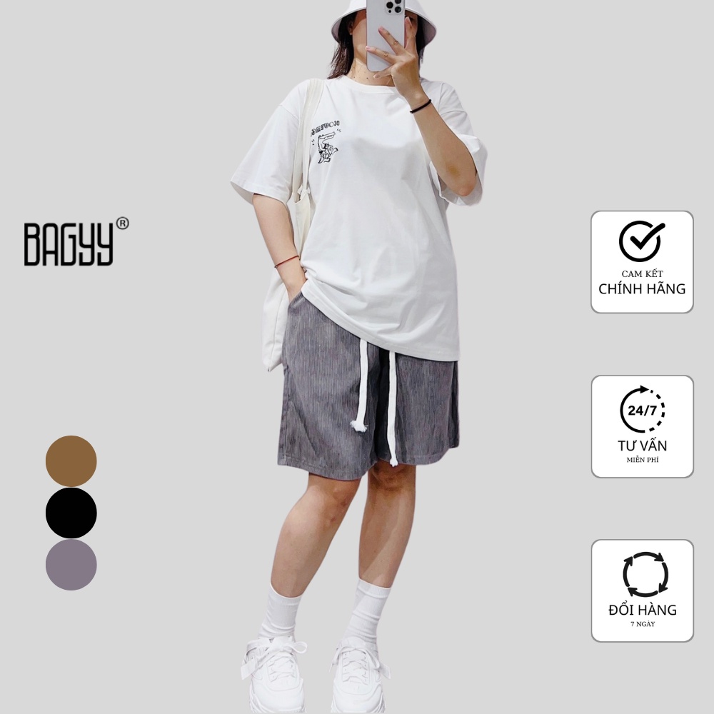 Quần Short Nhung Tăm Nữ Baggy Dây Rút Dài