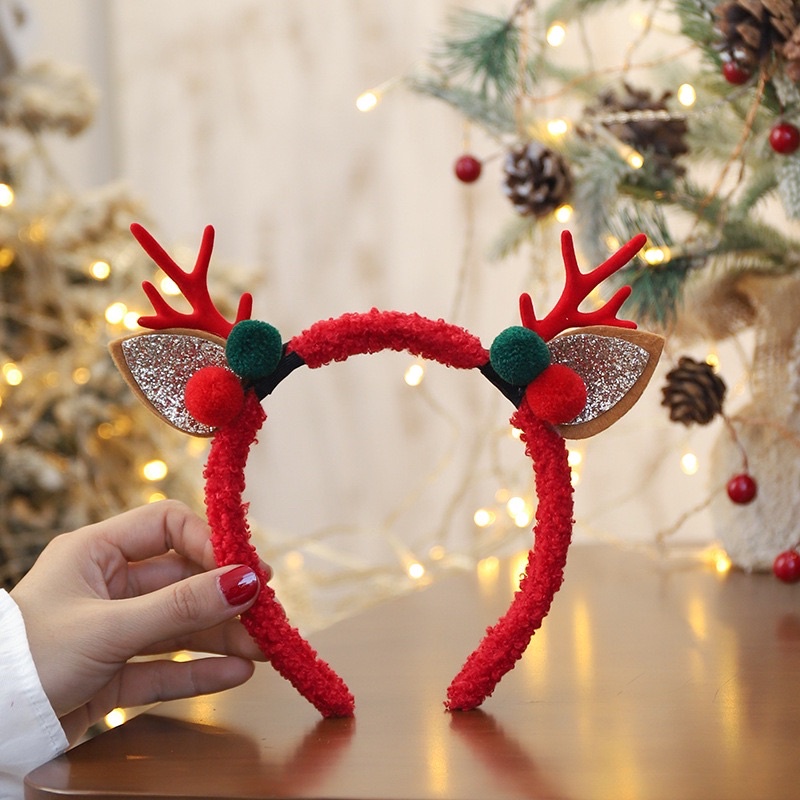 Cài tóc Giáng Sinh Noel tai tuần lộc trắng đỏ cho bé gái