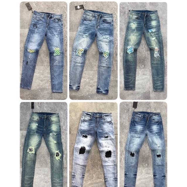 Quần Jeans Nam Amiri Xanh Vá LV Siêu Đẹp - Quần Jean Amiri Nam Loang Vá LV Cực Chất ⚡