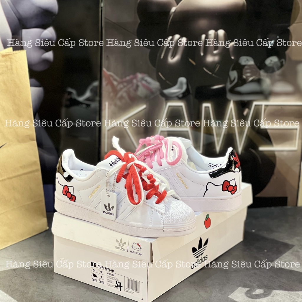 Giày Thể Thao Superstar Hello Kitty And adidas Bring Polka Dots And Embroidery , Forum Low Sò Nữ Dây Hồng Đỏ Xinh Cute