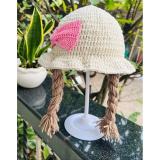 Mũ bé nơ hồng tóc thắt cho bé gái ( không gắn tên)