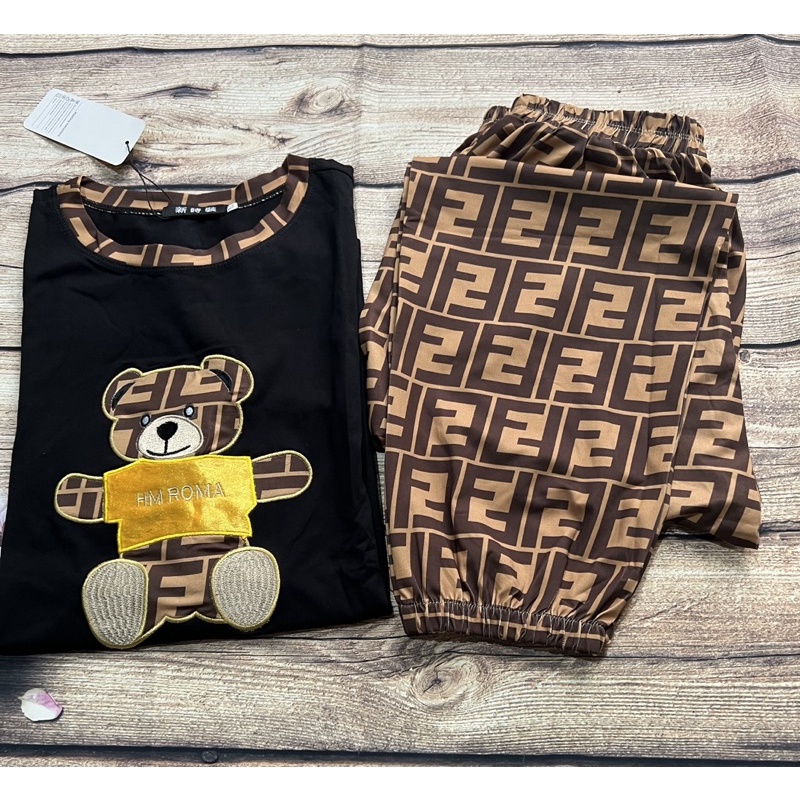 SÉT BỘ THUN QUẦN DÀI BO LAI THUN ÁO PHOM RỘNG THÊU GẤU FF