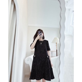 Váy dạ tweed đai eo dáng xoè