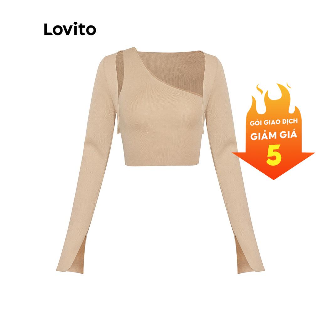 Lovito Thường Thường Một Vai Độ đàn hồi cao Phụ nữ Bộ áo trên L39ED066 (Màu be)