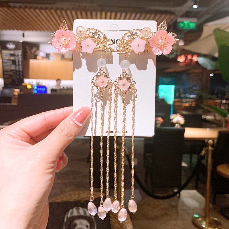 Trâm Cài Tóc Hình Bướm Phối Tua Rua Phong Cách Hán Phục Cổ Điển Cho Bé Gái