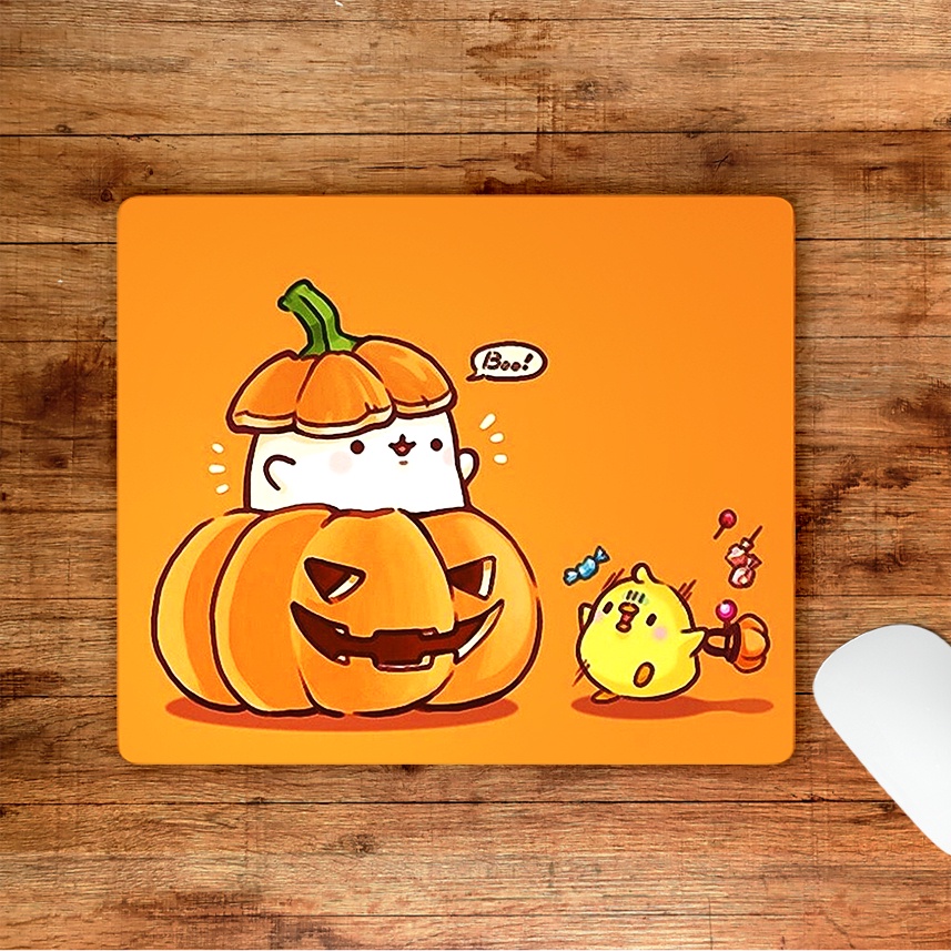 Lót chuột nhỏ 21x26cm in hình bí ngô cute, Cao su chống trượt