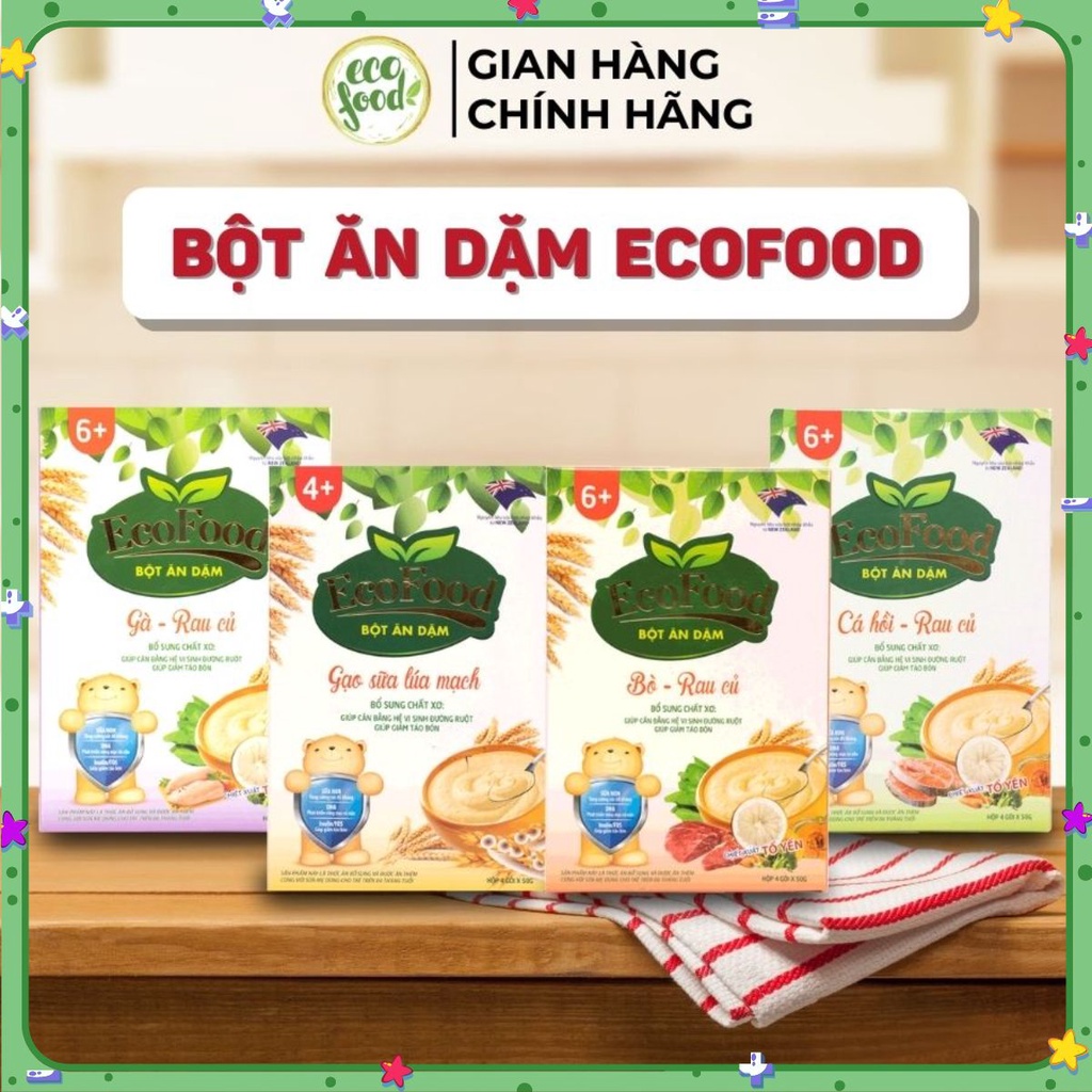 Bột ăn dặm cho bé Ecofood phù hợp cho trẻ từ 4 tháng tuổi,đáp ứng nhu cầu dinh dưỡng của trẻ trong giai đoạn phát triển