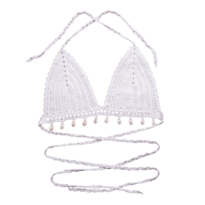 Áo Croptop Dệt Kim Phối Tua Rua Thời Trang Đi Biển Mùa Hè Cho Nữ