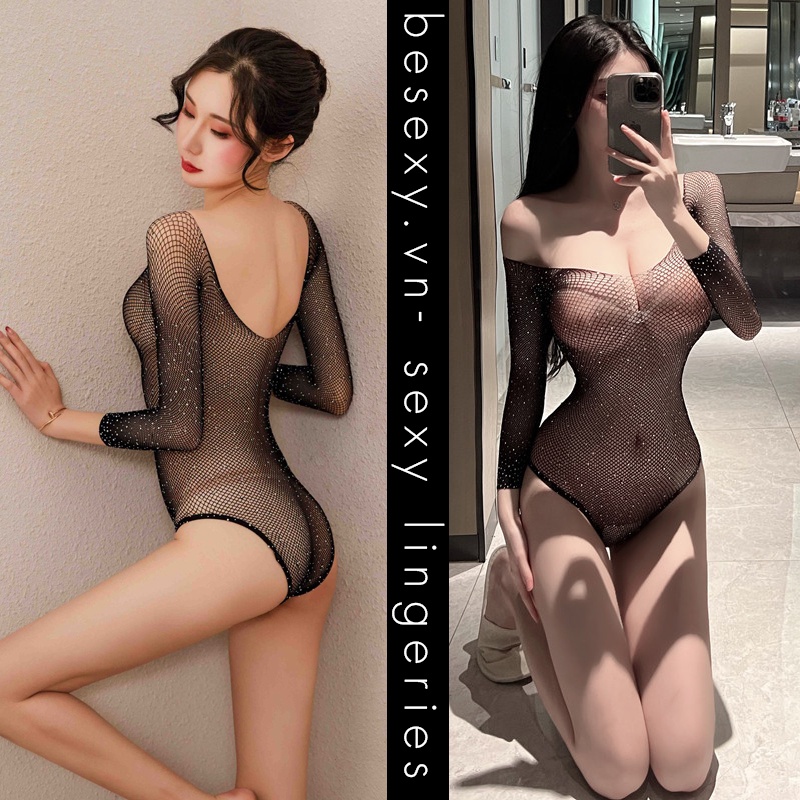 Đồ ngủ liền thân bodysuit lưới sexy xuyên thấu lấp lánh