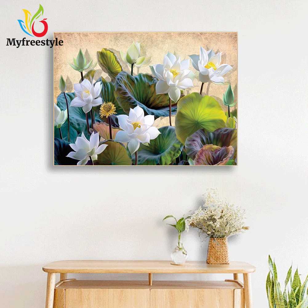 Bộ Tranh Đính Đá 5D Họa Tiết Hoa Sen Trắng Tinh Tế Độc Đáo Diy