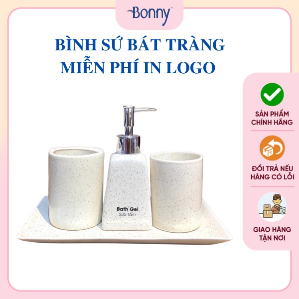 Bình sứ đựng nước rửa tay, lọ sứ đựng dầu gội, sữa tắm gốm sứ Bát Tràng cao cấp, bình thang cát trắng 220ml