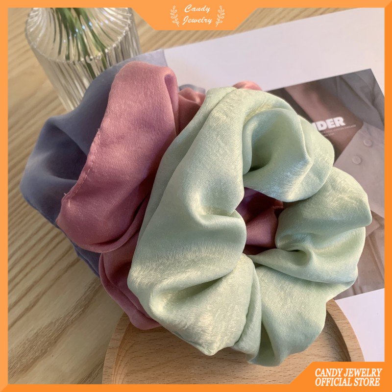 Dây Buộc Tóc Vải Satin Mềm Màu Trơn Cỡ Lớn Thời Trang Cho Nữ