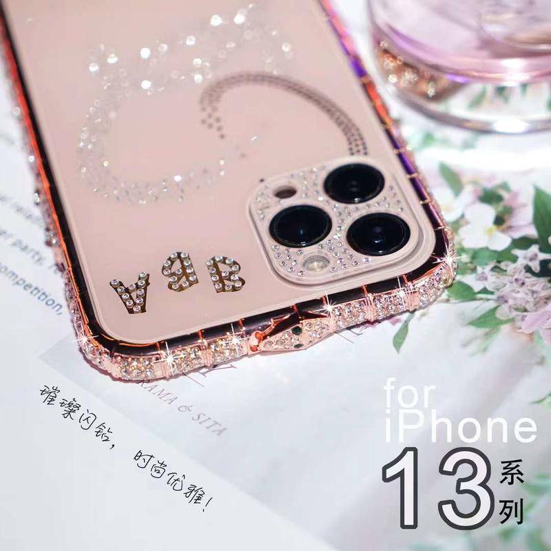 Ốp Điện Thoại Khung Kim Loại Vân Da Rắn Đính Đá Cho iPhone 14 13 12 11 Pro Max Plus iPhone14 iPhone13 iPhone12