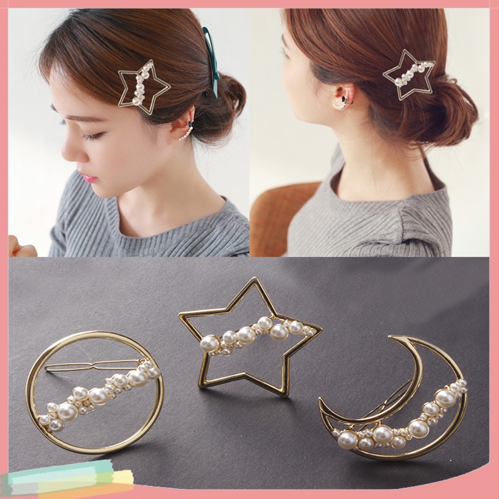 Kẹp tóc hình mặt trăng / ngôi sao đính đá thời trang cho nữ