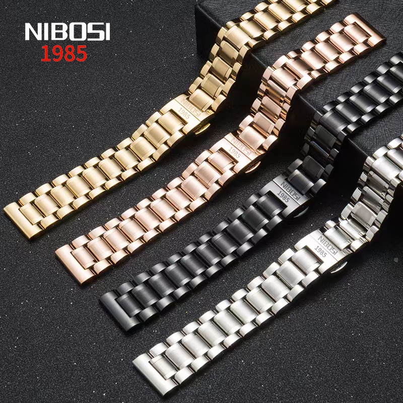Nibosi Dây Đeo Đồng Hồ Bằng Thép Không Gỉ Trơn 22mm