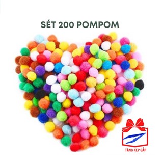 Sét 200 Pom Pom Nhiều Màu Kích Cỡ 2 cm Cho Bé Tập Ghắp [Tặng 1 Kẹp Gắp]