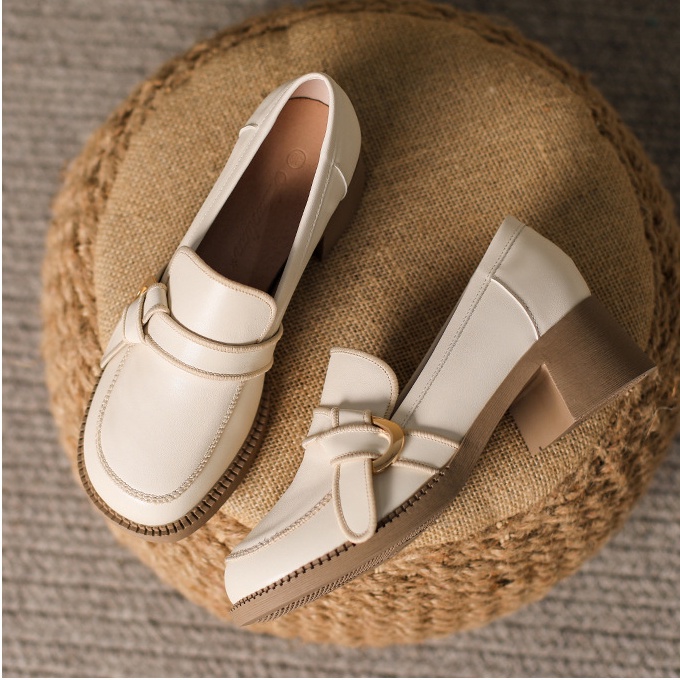 Giày Lười Da Đính Nơ Phong Cách Anh Quốc Thời Trang Cho Nữ