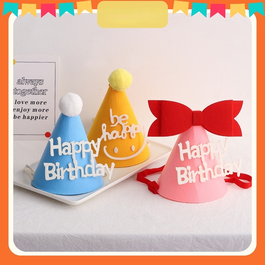 Mũ Sinh Nhật diy Bằng Vải Nỉ Không Dệt Trang Trí Tiệc Sinh Nhật Bé Một Năm Tuổi HB