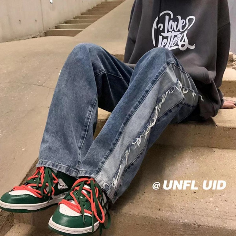 Quần Jean Ống Rộng Màu Sắc Tương Phản Phong Cách Hong Kong Thời Trang Xuân Hè Cho Nam