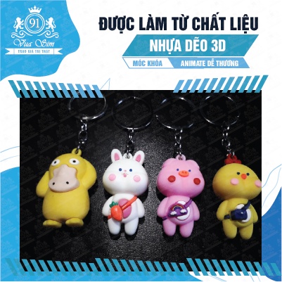 Móc khóa 3D hình thú Animate dễ thương chất liệu nhựa dẽo bền đẹp