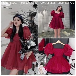 [FREESHIP] Đầm BBD voan tay phồng tùng xòe màu đỏ/trắng diện noel/tết NÀNG CLOSET