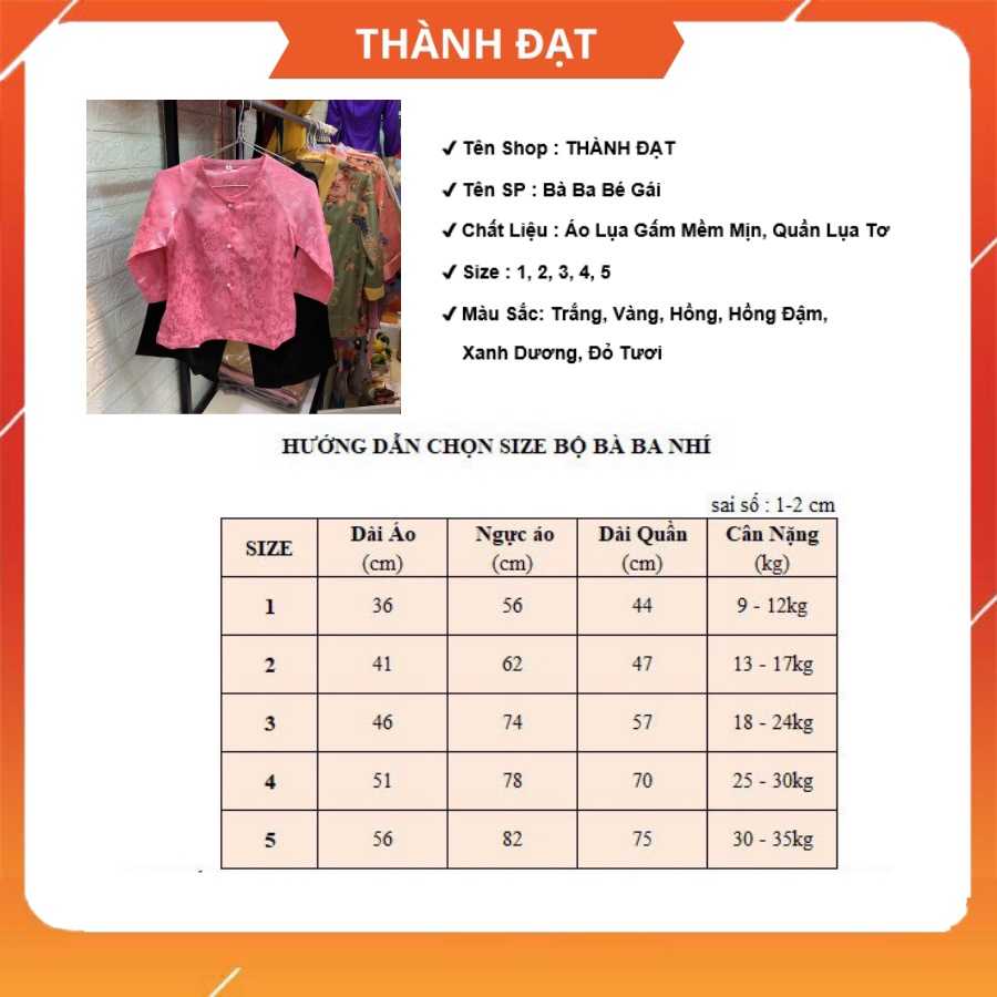 Áo Bà Ba Bé Gái Lụa Gấm Mềm Mịn,Bán Riêng Áo, Riêng Quần, đồ lam đi chùa cho bé  siêu dễ thương, đáng yêu_ ABBBG