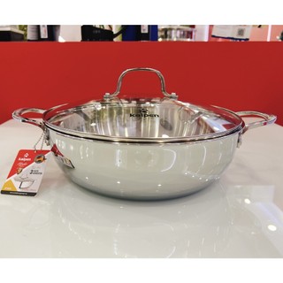 Chảo xào inox 304 đúc liền nguyên khối kalpen 8528 size 28cm, 30cm nồi lẩu