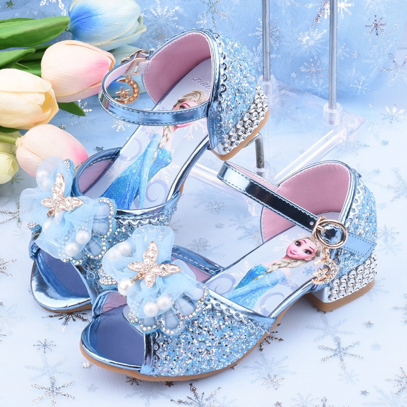 Xăng đan Da Cao Gót Đế Mềm Phong Cách Công Chúa Elsa Xinh Xắn Dành Cho Bé Gái