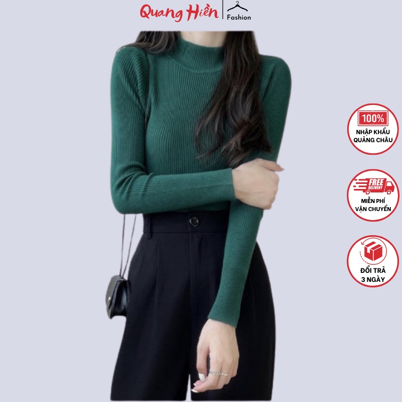 Áo len nữ Quảng Châu cổ 3p nữ siêu mềm thiết kế ôm tôn dáng freesize MS088