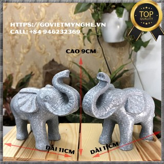 Cặp 02 tượng voi đá trang trí phong thủy bàn làm việc - tượng voi đá quà tặng phong thủy - Dài 11cm - Màu xám