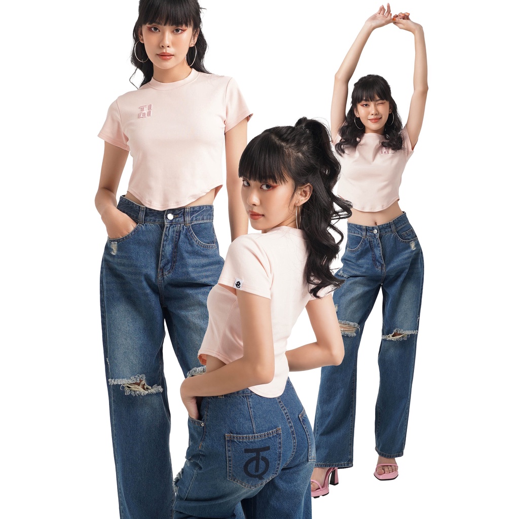 Áo croptop thun thêu logo TiQi Jeans A199