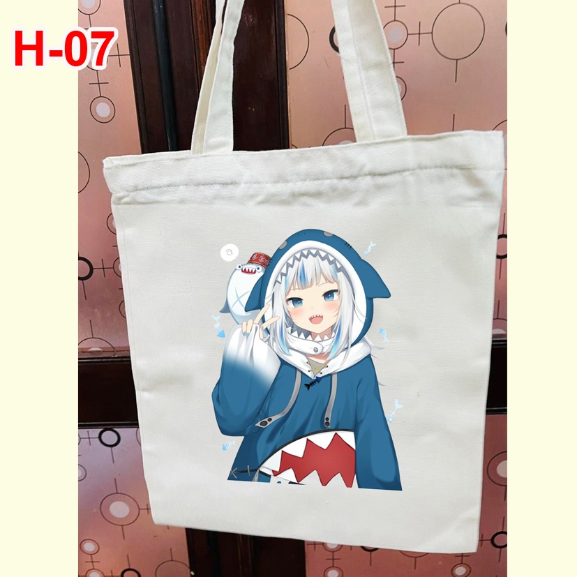 Túi vải tote anime  Hololive Gawr Gura, túi vải canvas anime  Hololive Gawr Gura và in hình theo yêu cầu