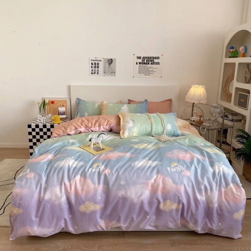 Bộ Chăn Ga Gối Cầu Vồng Cotton Poly Siêu Xinh,Drap Bo Chun Đủ Kích Thước Giường
