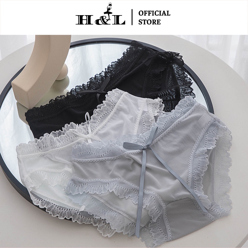 Quần Lót Nữ Ren Xuyên Thấu Đính Nơ Cao Cấp, Đáy Kháng Khuẩn Thoáng Mát Không Lộ Viền Hlboutique L1026