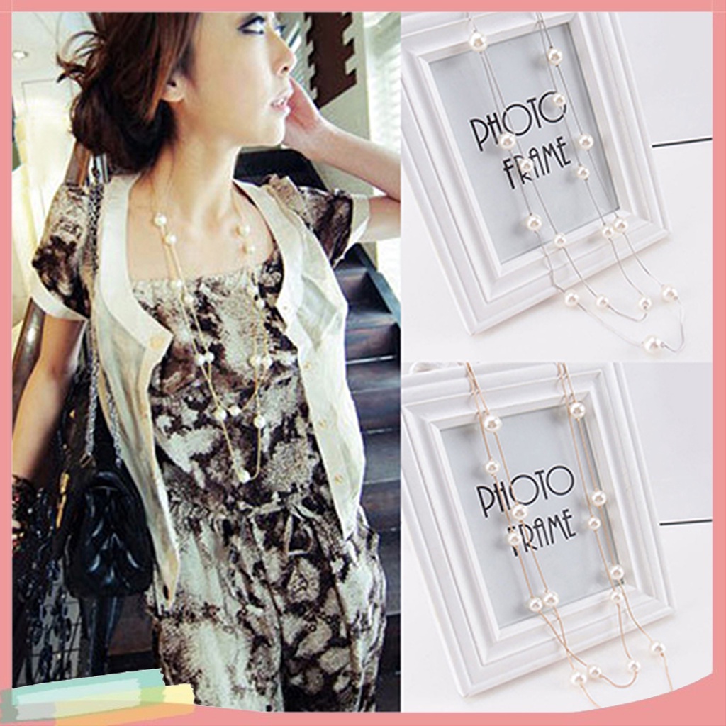 Dây Chuyền Dài Hai Lớp Đính Hạt Ngọc Trai Thời Trang Dành Cho Nữ