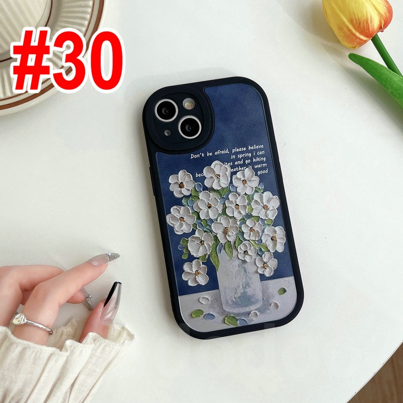 Soft Casing For iPhone 14 13 12 Mini 11 Pro Xs max 6 6S 7 8 Plus X XR 11promax 12promax 13promax 6+ 7+ 8+ ins Oil painting Flowers Airbag Shockproof Phone Case XPN 29