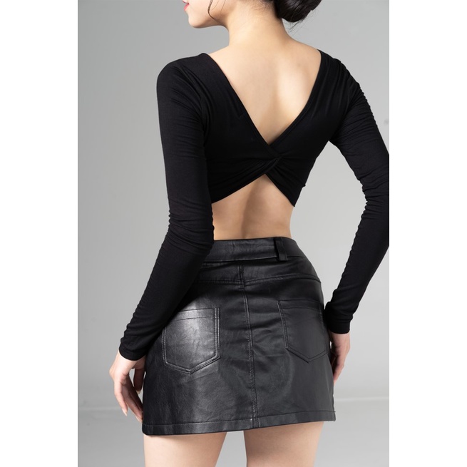Áo Vivian Croptop - Áo cotton dài tay, xoắn hở lưng, gợi cảm