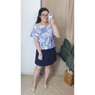 Bigsize công sở - Áo Cổ Vuông - Xanh Hoa