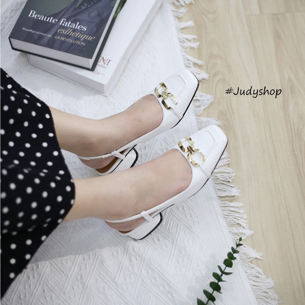 Giày Sandal COLEE Slingback Mũi Vuông Khuy Khoá Xinh Xắn Cao 4p