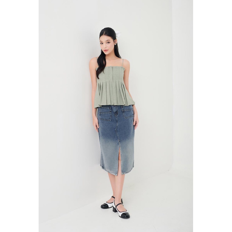 Áo dây kiểu xếp li thân thời trang GAGO 2 màu xanh lá và kem GA4232 GA4233