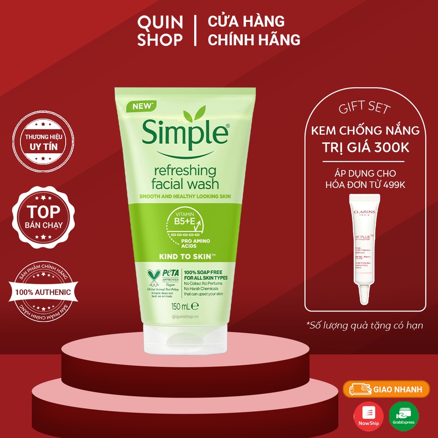 Sữa Rửa Mặt Simple Kind To Skin Refreshing Facial Wash Gel