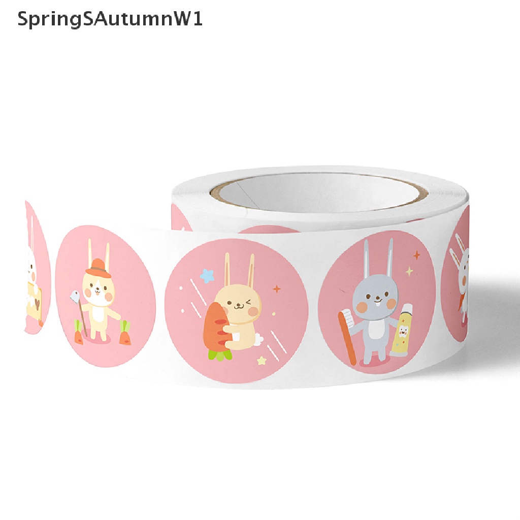 Cuộn 500 Sticker Thỏ Thank you Dán Trang Trí Quà Tặng Cho Bé SpringSAutumnW1